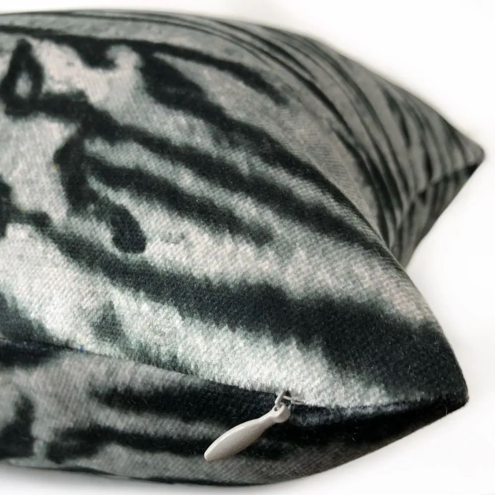 Magnificat Gray Black Tiger Stripe Velvet Pillow Cover (Fabric by the Yard available)