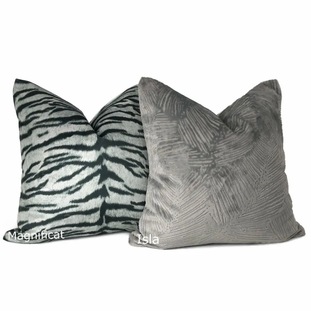 Magnificat Gray Black Tiger Stripe Velvet Pillow Cover (Fabric by the Yard available)