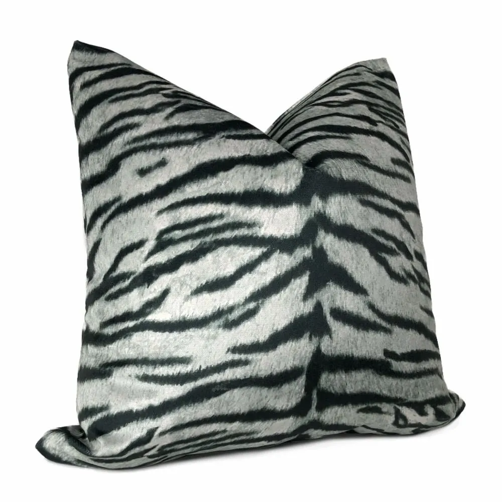 Magnificat Gray Black Tiger Stripe Velvet Pillow Cover (Fabric by the Yard available)