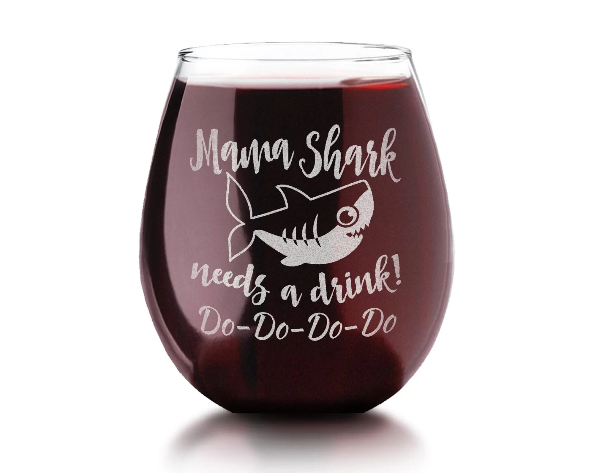 Mama Shark Needs a Drink Do Do Novelty Stemless Wine Glass First Mothers Day Gift from Daughter, Son Funny Sayings for New Mom Wife Birthday