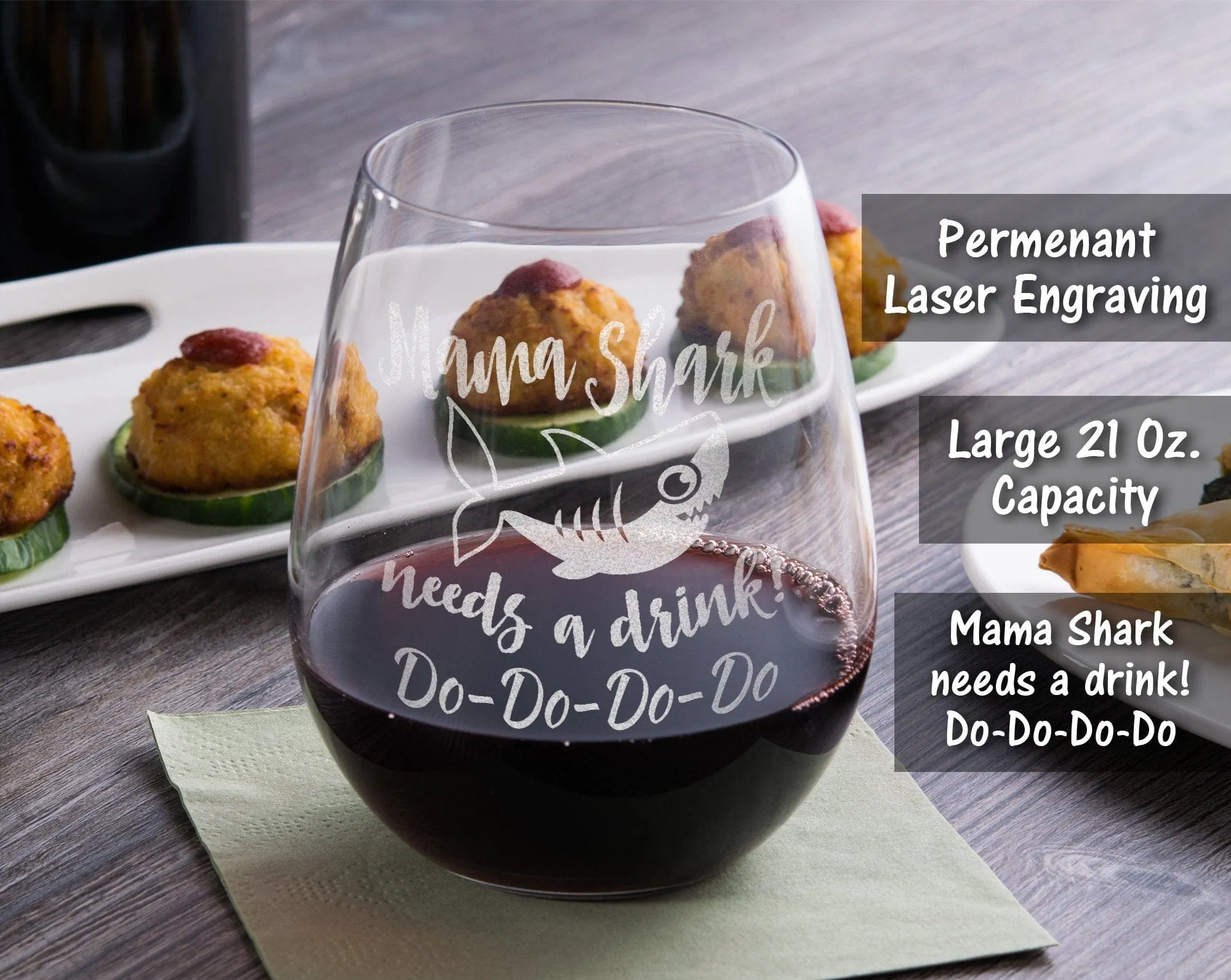 Mama Shark Needs a Drink Do Do Novelty Stemless Wine Glass First Mothers Day Gift from Daughter, Son Funny Sayings for New Mom Wife Birthday