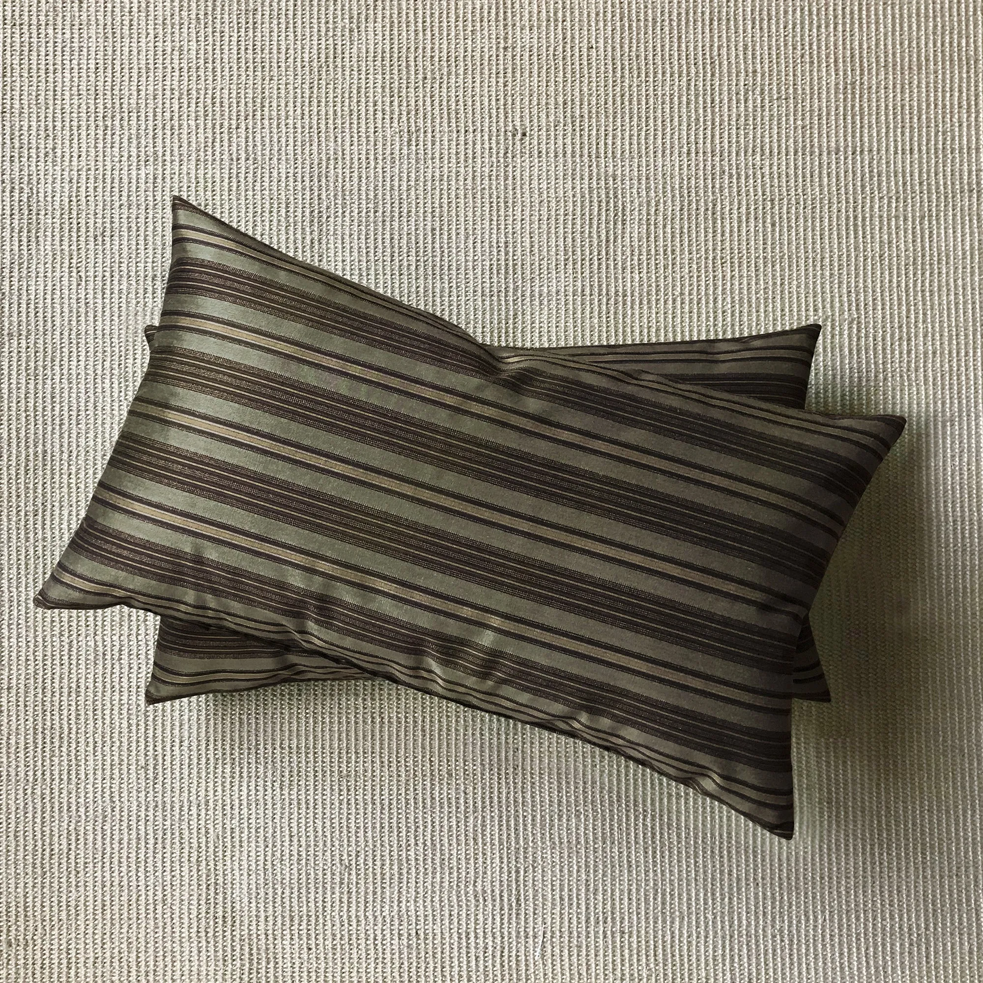 Mocha Sage Striped Lumbar Pillow Cover 15x26