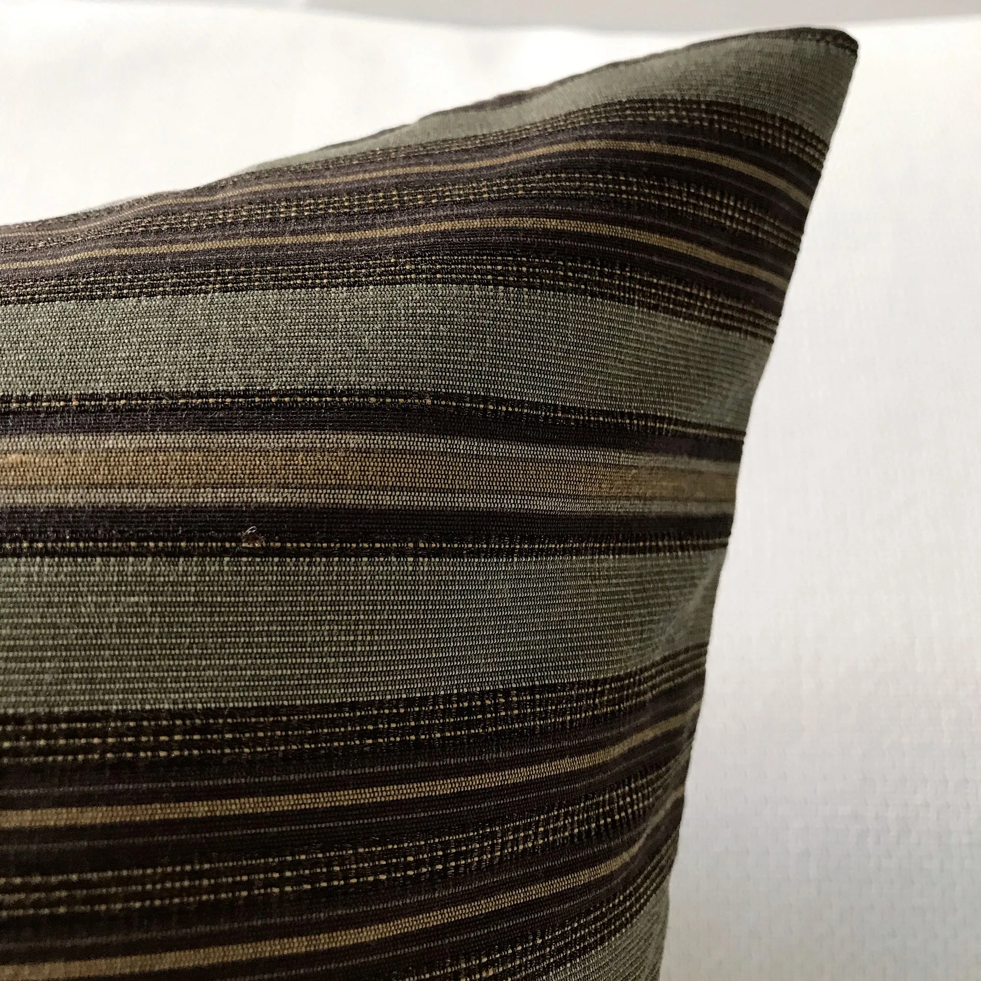 Mocha Sage Striped Lumbar Pillow Cover 15x26