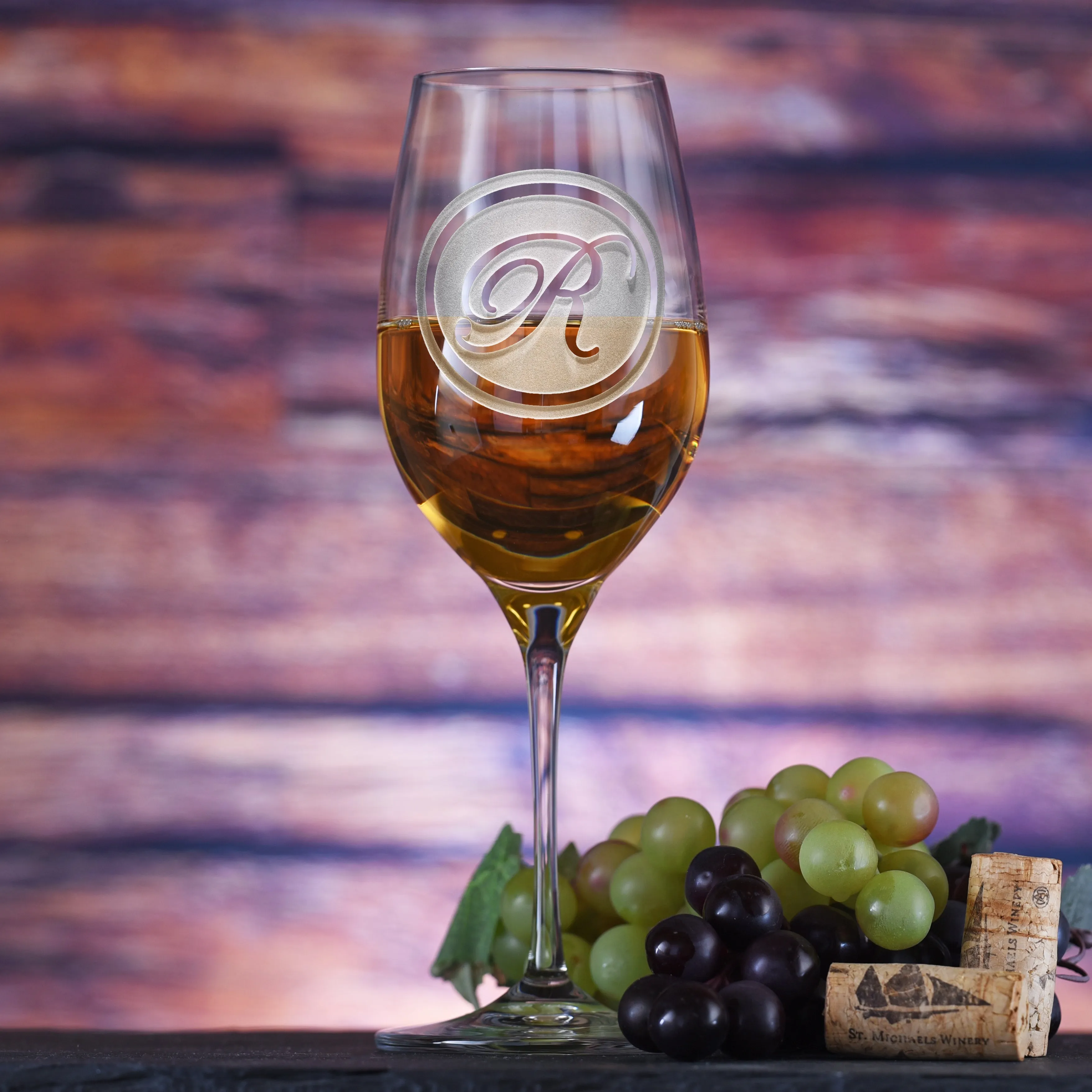 Monogram Engraved Crystal White Wine Glass