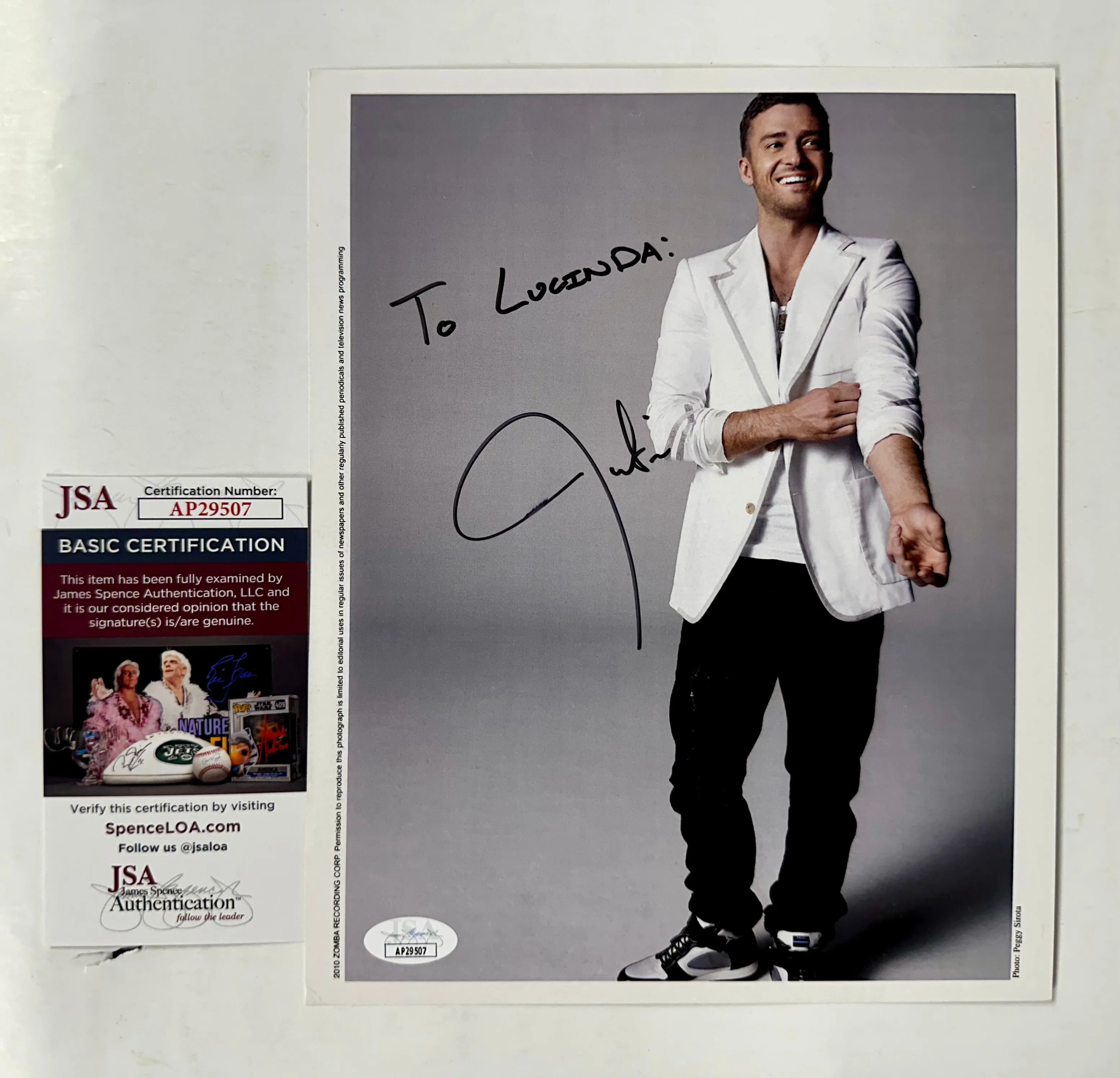 Musician Justin Timberlake Signed Cardstock Promo 8x10 Photo With JSA COA *NSYNC