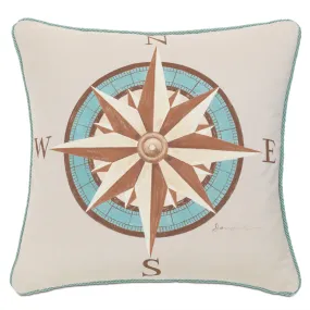 Nautical Compass Outdoor Throw Pillow Cover 22x22