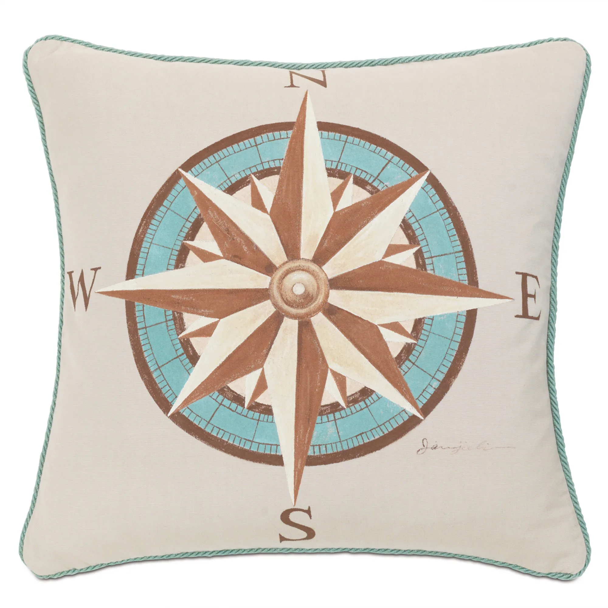 Nautical Compass Outdoor Throw Pillow Cover 22x22