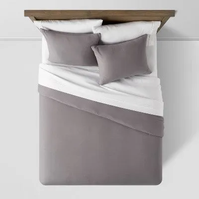 New - 2pc Twin/Twin Extra Long Washed Cotton Sateen Duvet Cover and Sham Set Dark Gray - Threshold