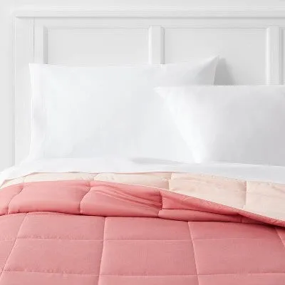 New - Full/Queen Reversible Microfiber Solid Comforter Pink/Blush - Room Essentials