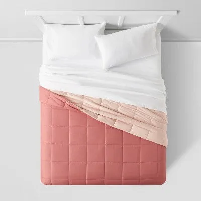 New - Full/Queen Reversible Microfiber Solid Comforter Pink/Blush - Room Essentials