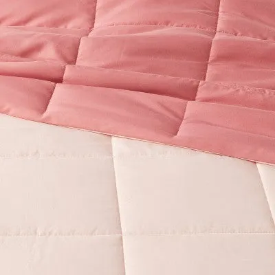 New - Full/Queen Reversible Microfiber Solid Comforter Pink/Blush - Room Essentials