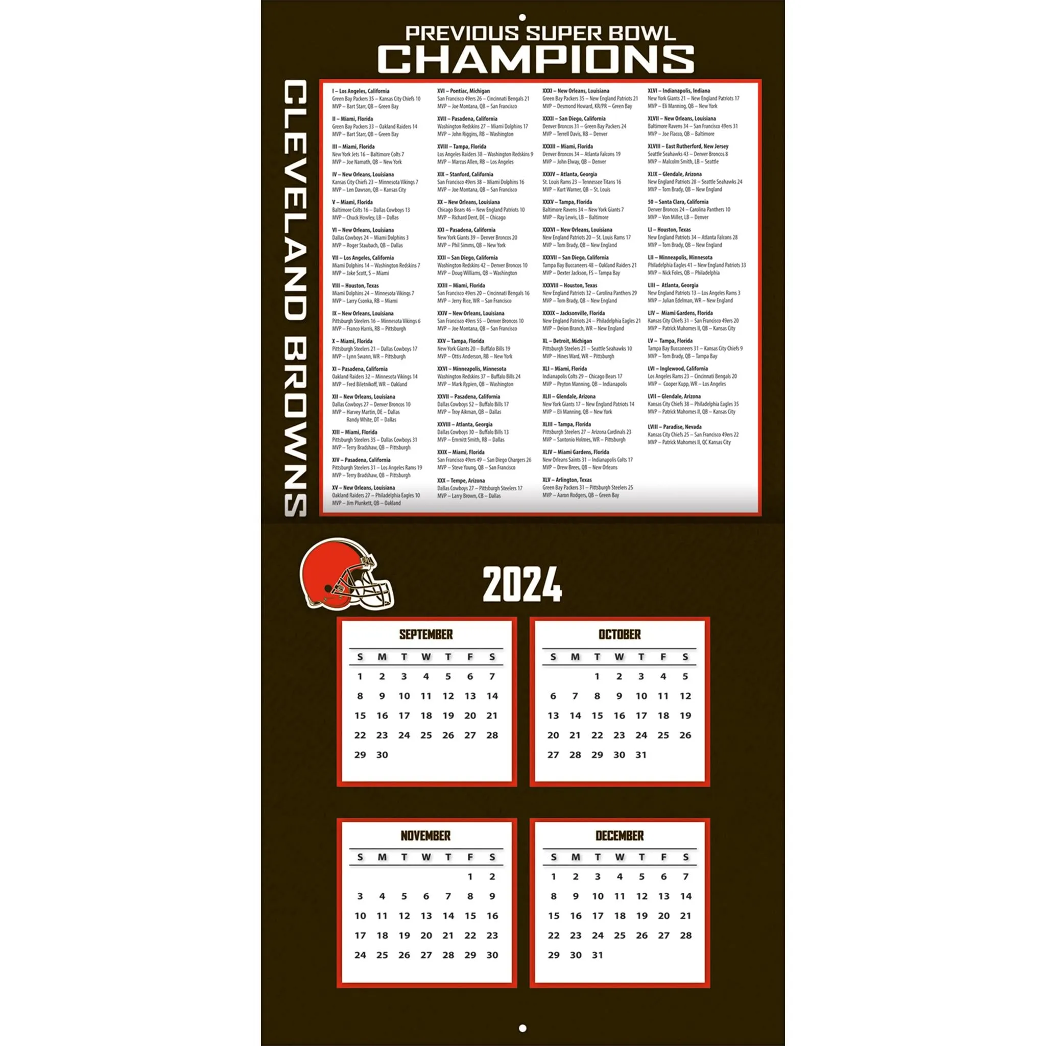 NFL Cleveland Browns Wall 2025 Calendar - Online Exclusive