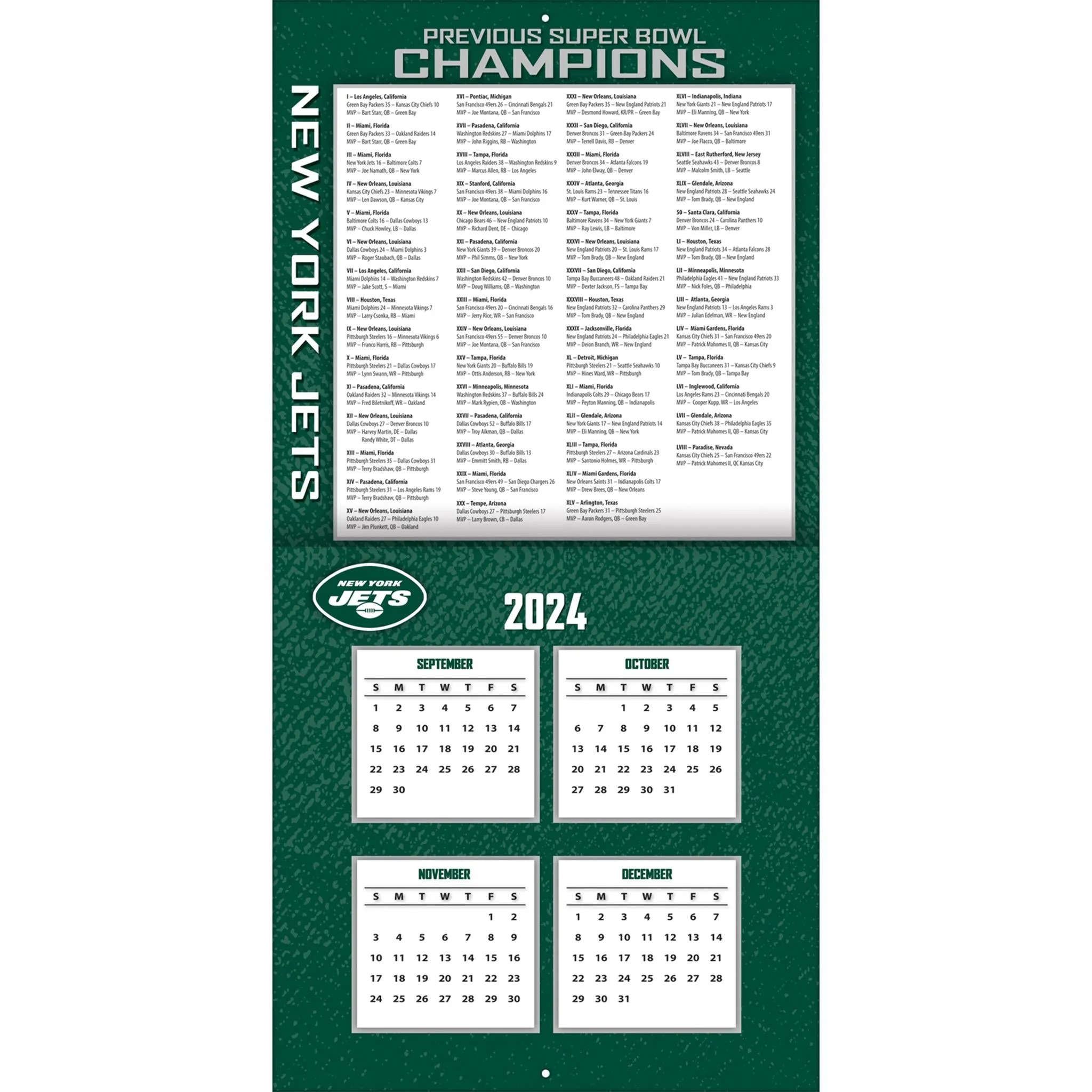 NFL New York Jets Wall 2025 Calendar - Online Exclusive