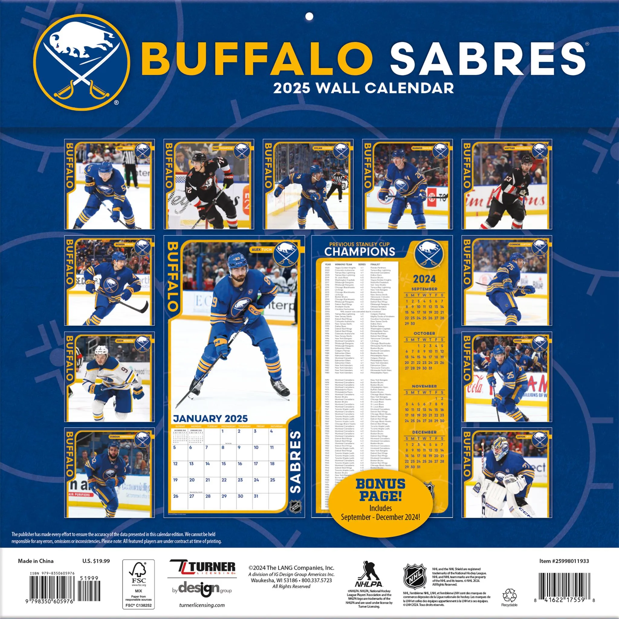 NHL Buffalo Sabres Wall 2025 Calendar