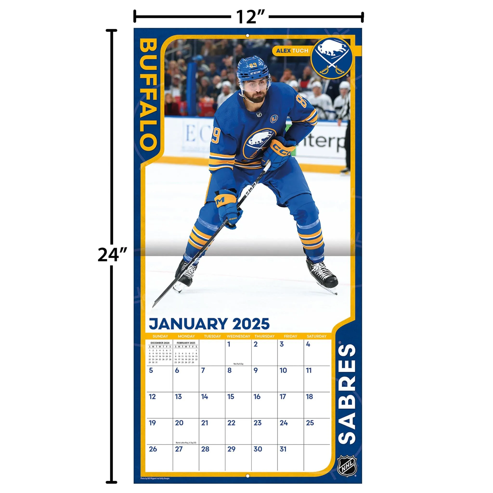 NHL Buffalo Sabres Wall 2025 Calendar