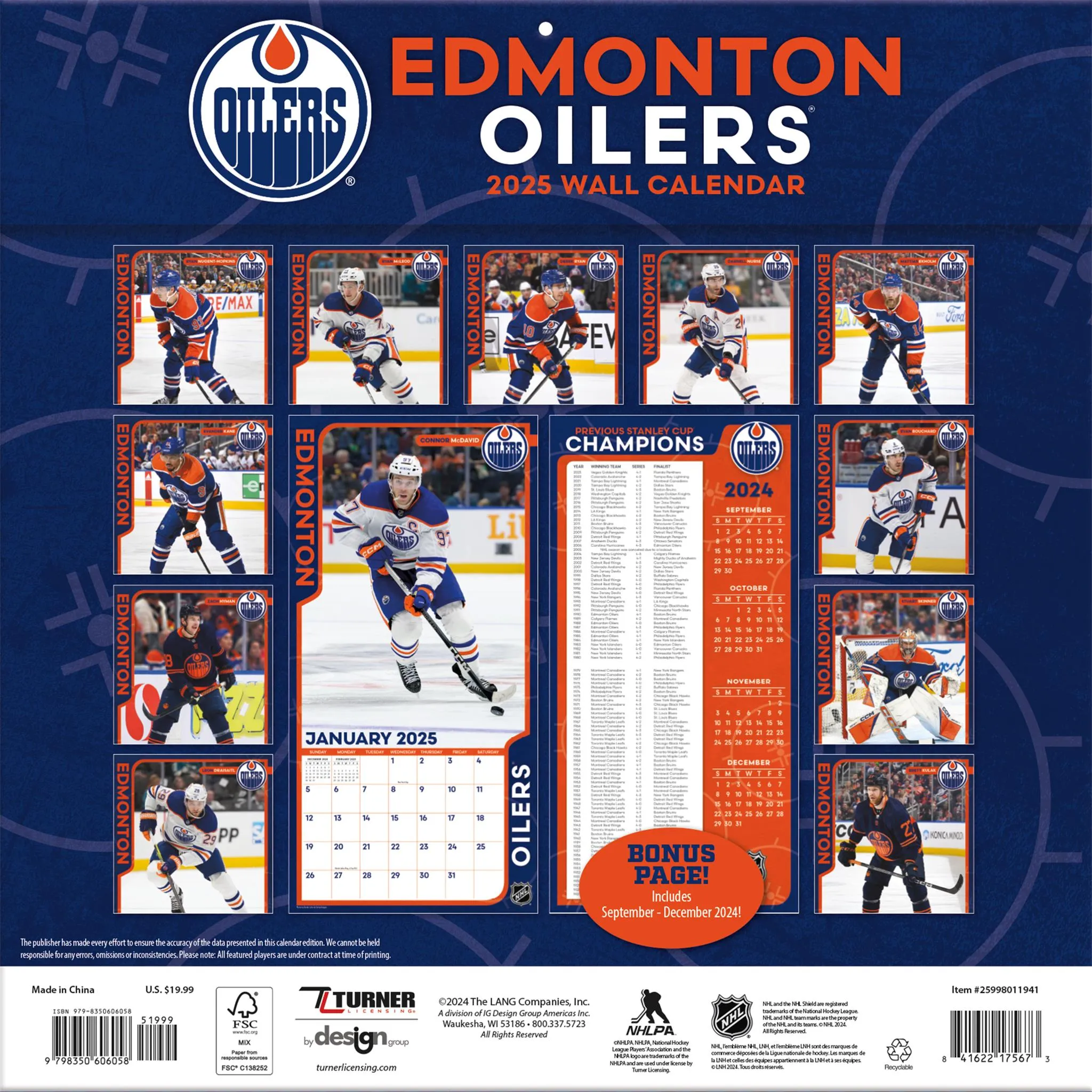 NHL Edmonton Oilers Wall 2025 Calendar