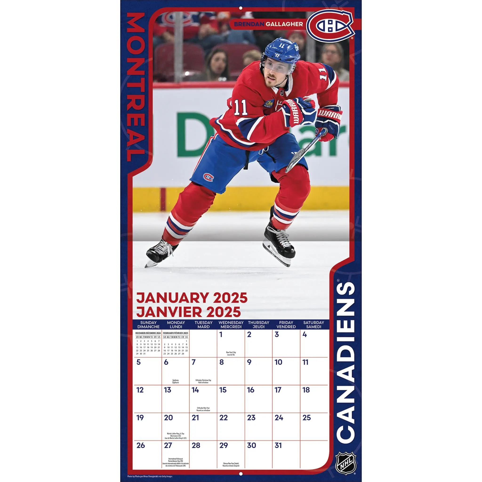 NHL Montreal Canadiens Bilingual Wall 2025 Calendar