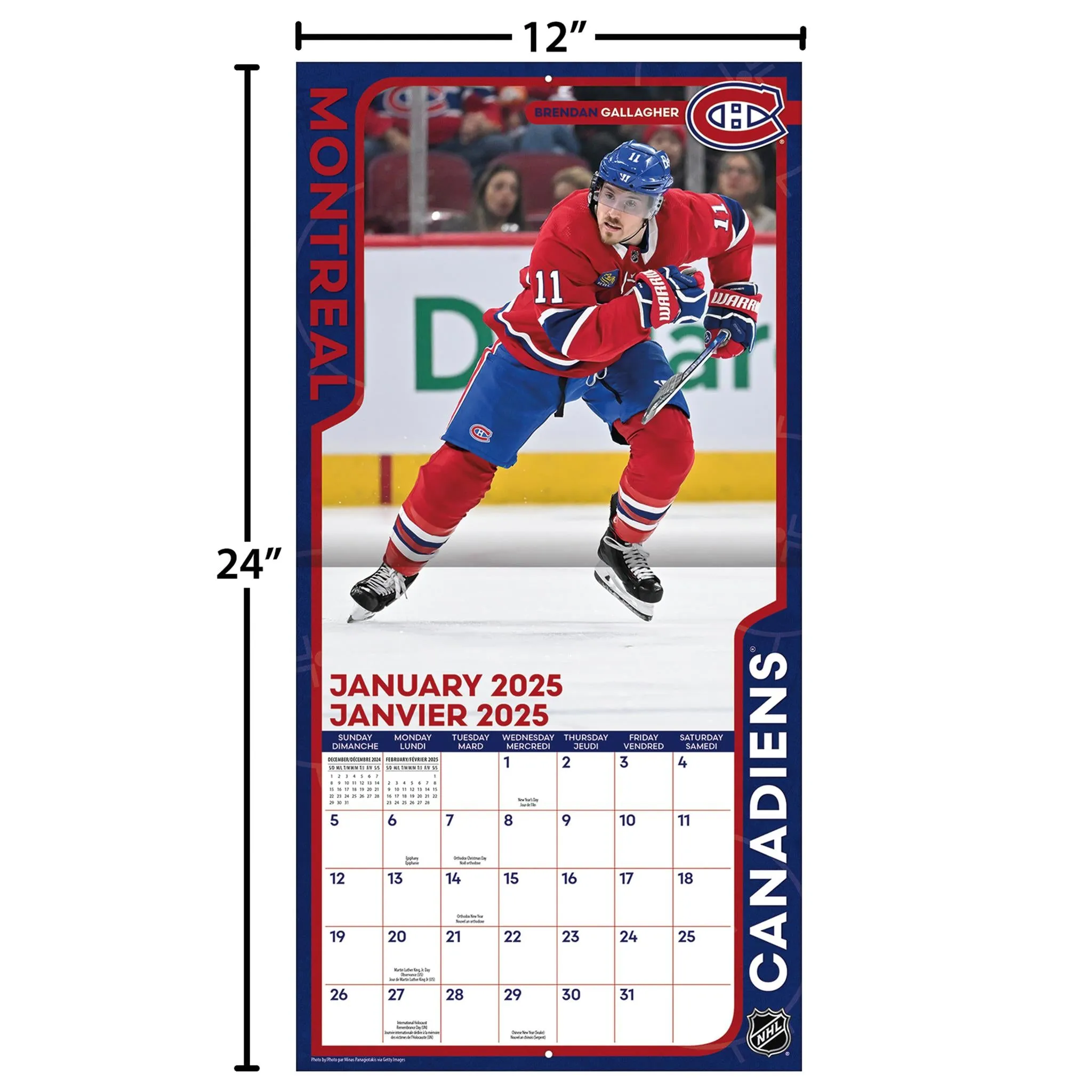 NHL Montreal Canadiens Bilingual Wall 2025 Calendar