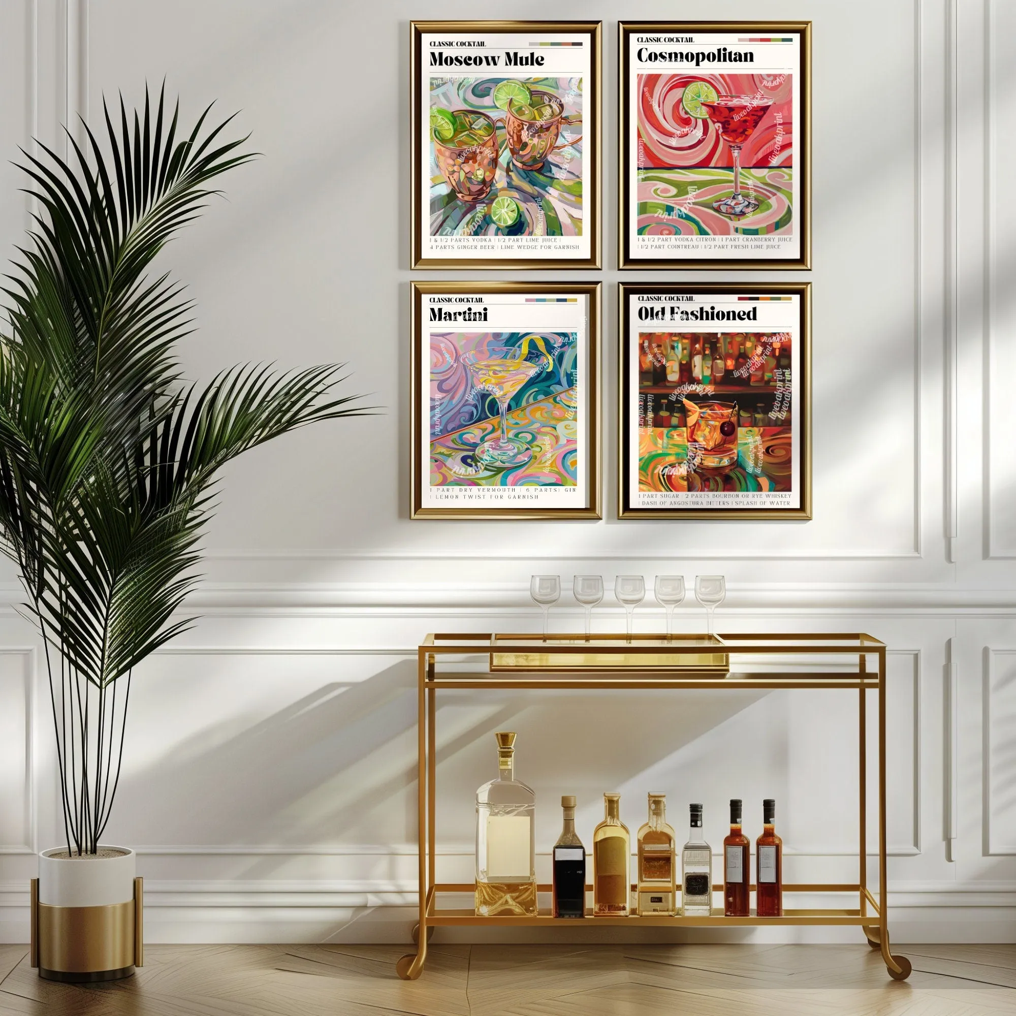 Old Fashioned Print - Old Fashioned Cocktail Wall Art - Bar Cart Art - Classic Cocktail Prints - Old Fashioned Cocktail Print Set