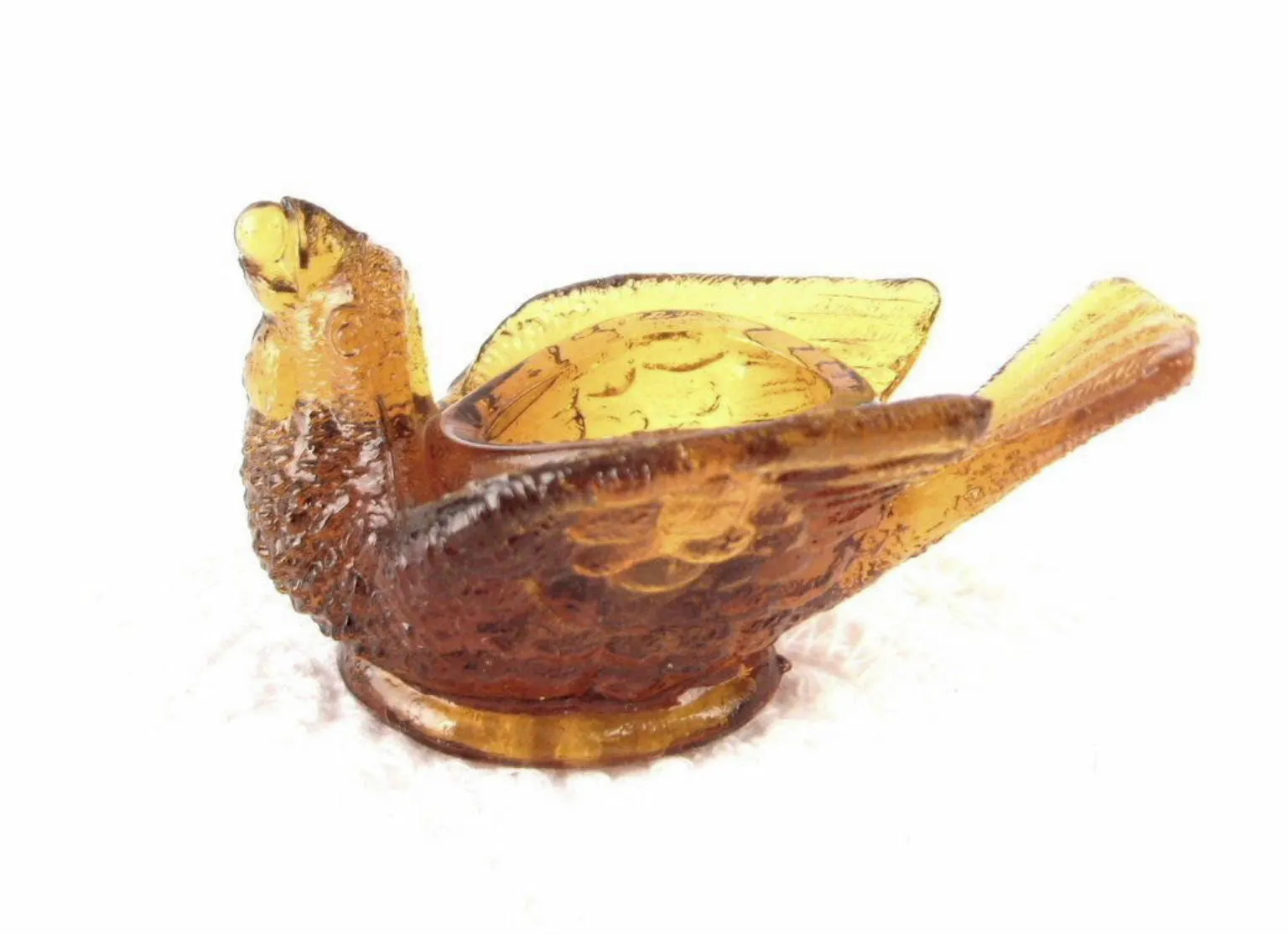 Open Salt Amber Glass Bird And Berry Figural Salt Cellar Degebhart 1960s