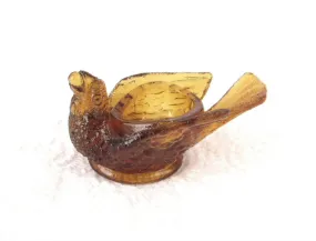 Open Salt Amber Glass Bird And Berry Figural Salt Cellar Degebhart 1960s