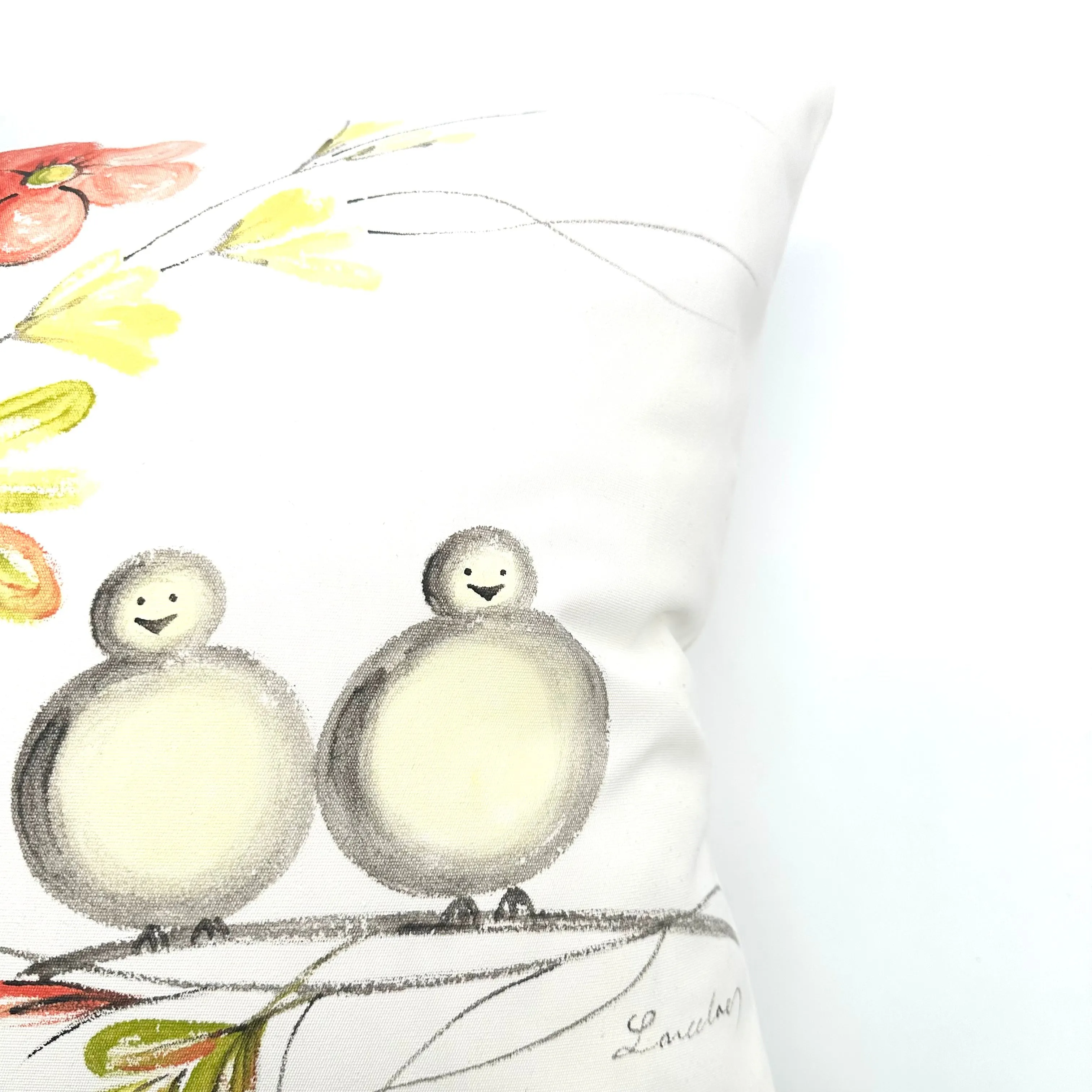 Pajaritos Hand Painted Design Throw Pillow Cover 20x20