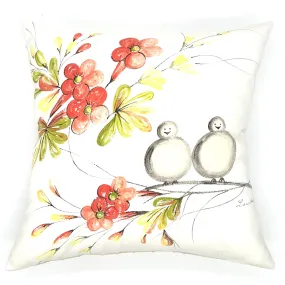 Pajaritos Hand Painted Design Throw Pillow Cover 20x20