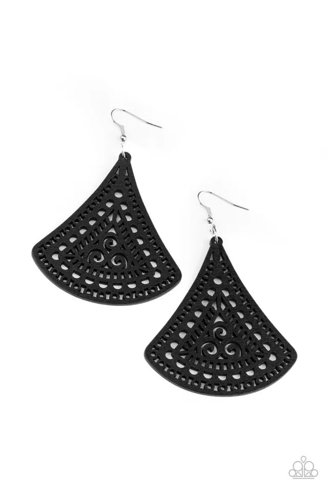 Paparazzi Earring ~ FAN to FAN - Black