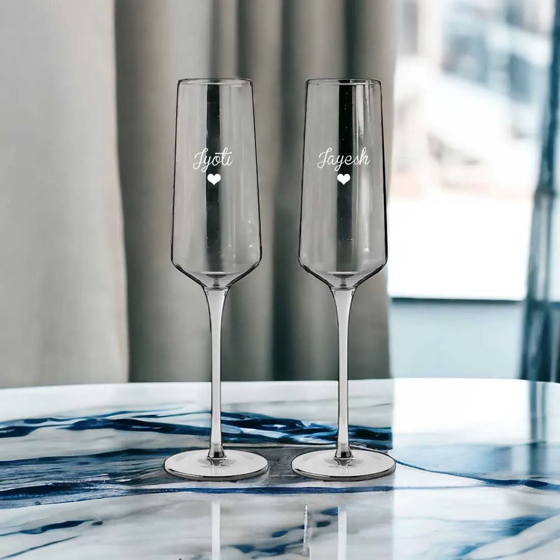 Personalized Engraved Champagne Flutes for Couple - Premium Champagne Glasses