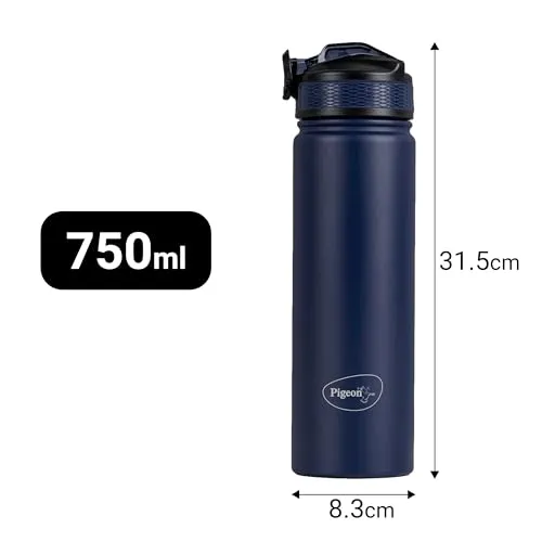 Pigeon by Stovekraft Rush Thermos Stainless steel Sipper Flask 750ml with straw,cleaner and additional screw cap| 24 Hours Hot and Cold|Ideal Usage for office men/women|school/college|Travel|Blue