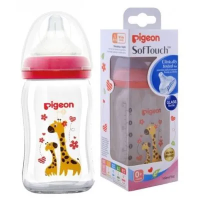 Pigeon Wide-Neck Softouch Glass Peristaltic Plus Nursing Bottle - 160ml (Giraffe)