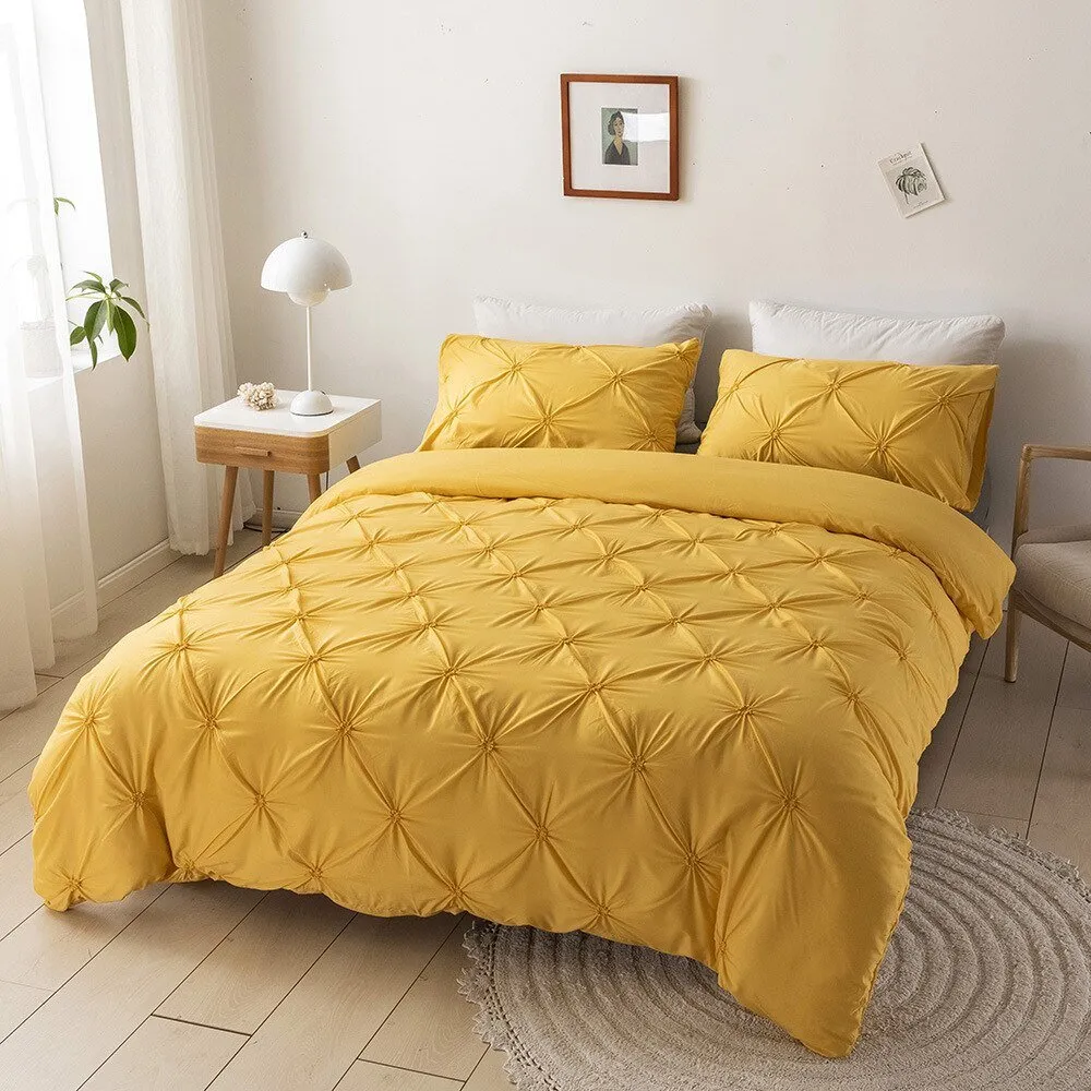 Pinch Pleated Solid Color Duvet Cover Set with Comforter Covers