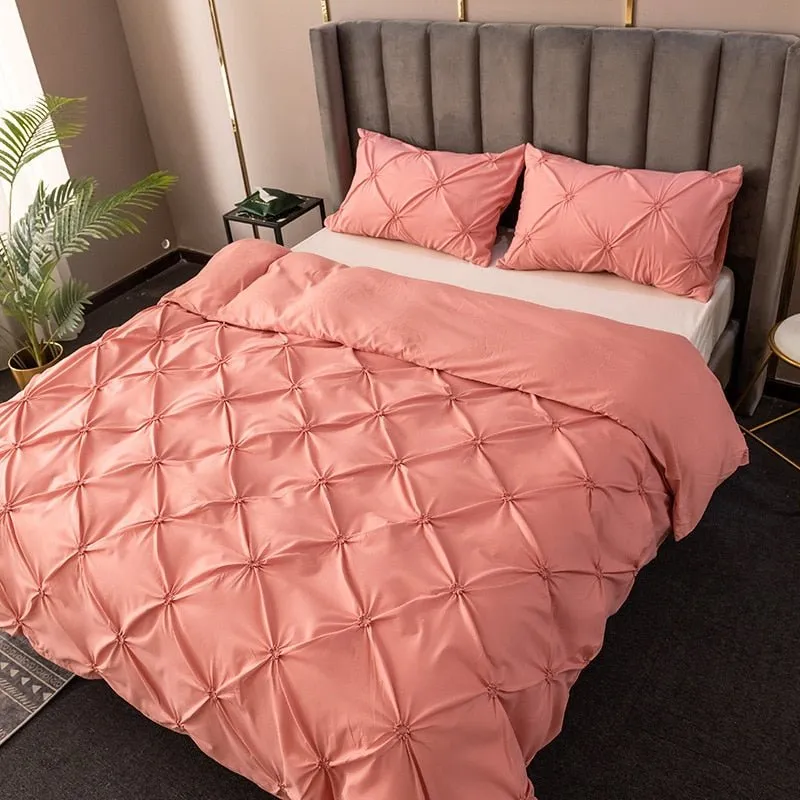 Pinch Pleated Solid Color Duvet Cover Set with Comforter Covers