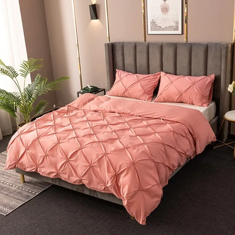 Pinch Pleated Solid Color Duvet Cover Set with Comforter Covers