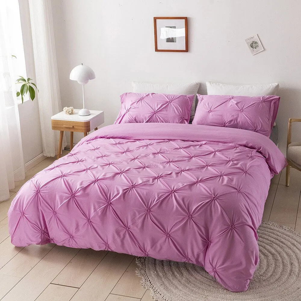 Pinch Pleated Solid Color Duvet Cover Set with Comforter Covers