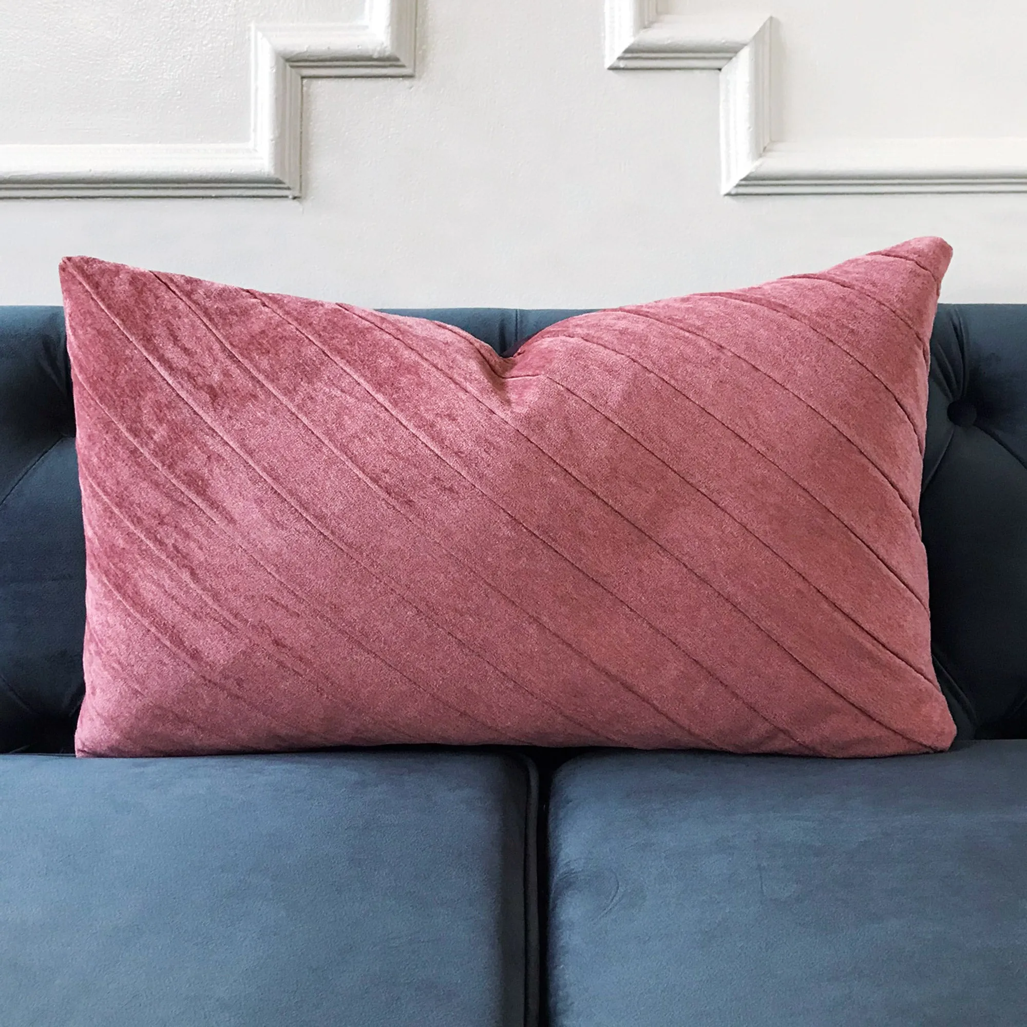 Pink Diagonal Velvet Stripe Throw Pillow Cover 13x22