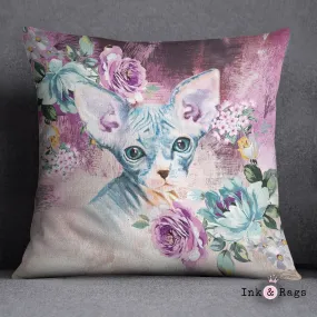 Precious Baby Sphynx Kitten and Flower Throw Pillow