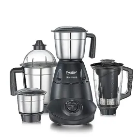 Prestige IRIS Plus 750 W Mixer grinder with 4 Jars (3 stainless steel Jars  1 Juicer Jar)| 4 Super efficient stainless blades | 2 years warranty| Black