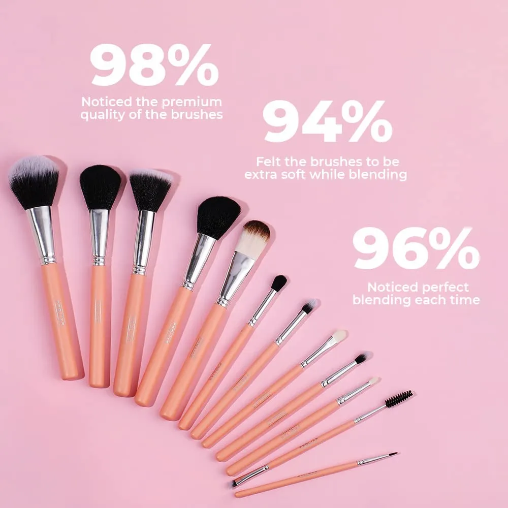 Prolixr Eye Makeup Brush Set - Professional Brushes | Precise, Even Application, Seamless Blending, Hygienic and Vegan | Includes Pink Travel Pouch - 12 Piece Set