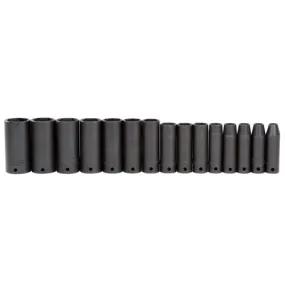 Proto J74117 1/2" DRIVE 15 PIECE DEEP THIN WALL IMPACT SOCKET SET 6 POINT