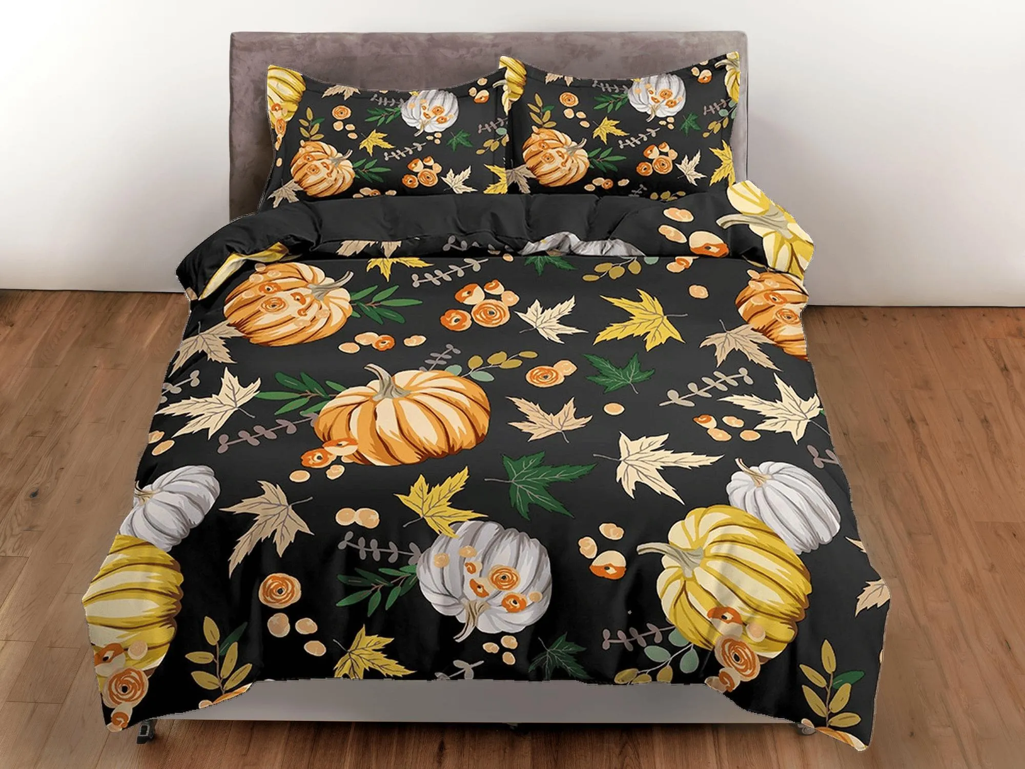 Pumpkin retro halloween bedding & pillowcase, autumn duvet cover set dorm bedding, halloween decor, nursery toddler bedding, halloween gift