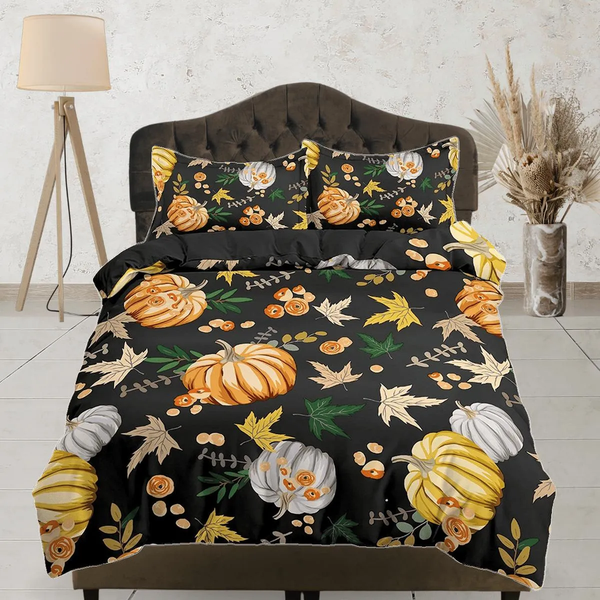 Pumpkin retro halloween bedding & pillowcase, autumn duvet cover set dorm bedding, halloween decor, nursery toddler bedding, halloween gift