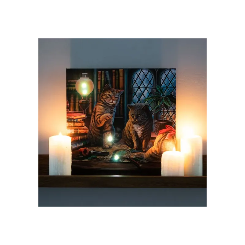 Purrlock Holmes Light Up Canvas Plaque by Lisa Parker - 30x30cm Illuminated Wall Art