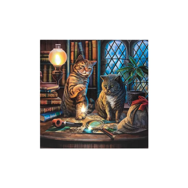 Purrlock Holmes Light Up Canvas Plaque by Lisa Parker - 30x30cm Illuminated Wall Art