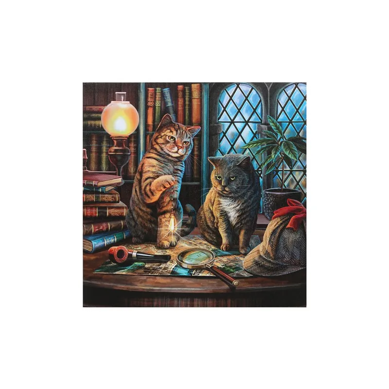 Purrlock Holmes Light Up Canvas Plaque by Lisa Parker - 30x30cm Illuminated Wall Art