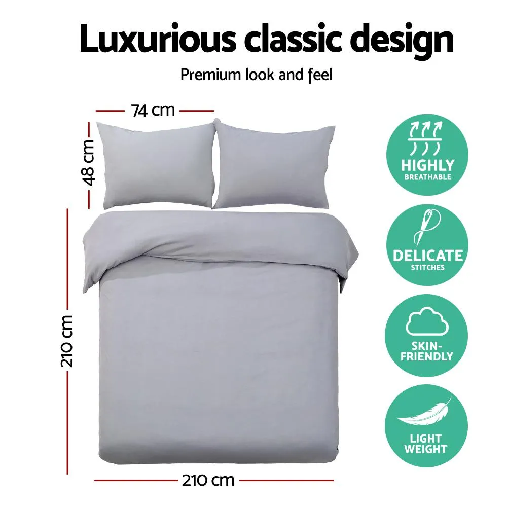 Queen Size Classic Quilt Cover Set - Grey