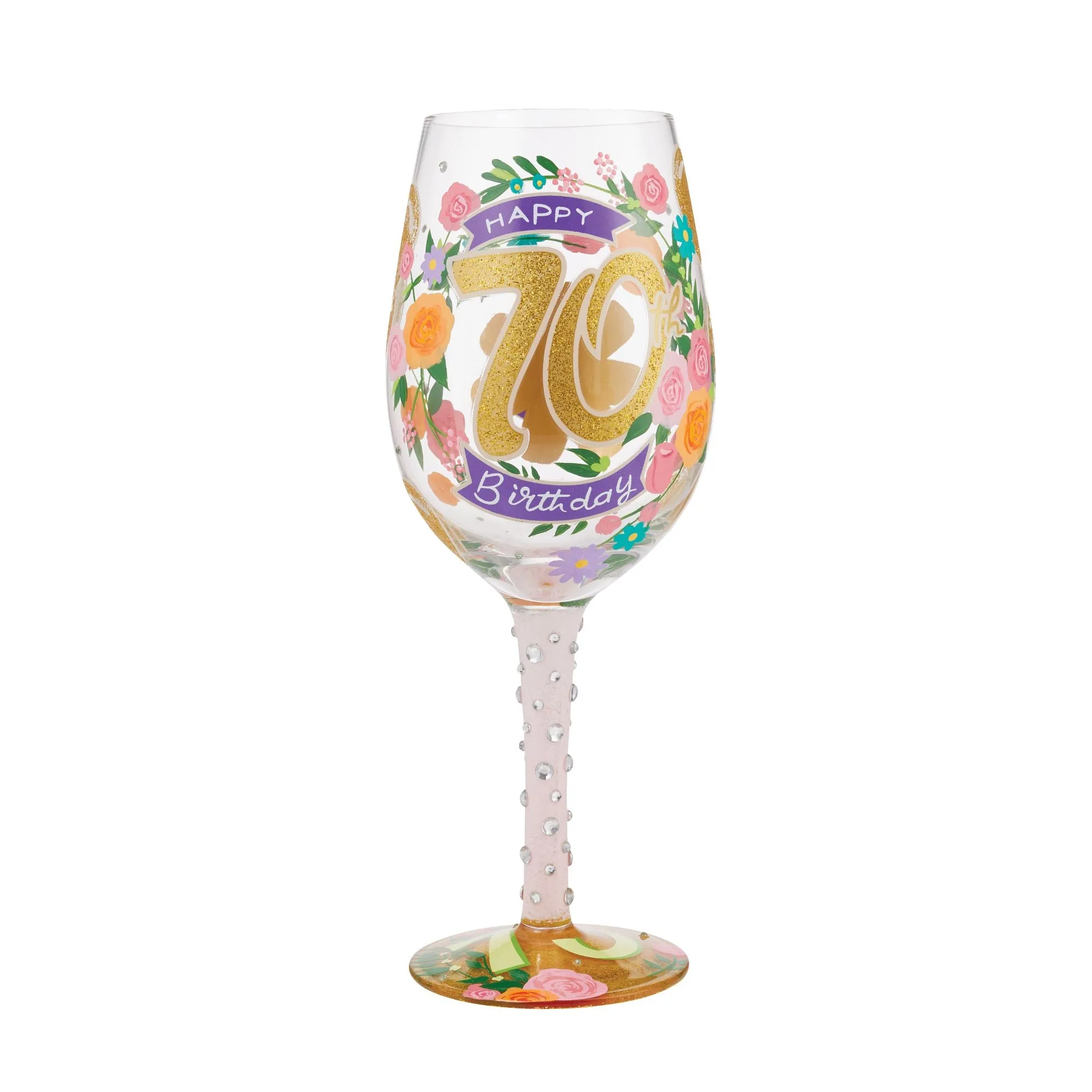 "Happy 70th Birthday" Hand-Painted Wine Glass, 15 oz.