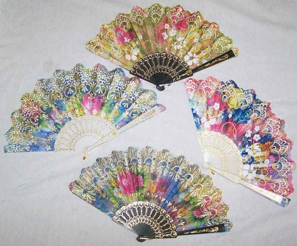 RAINBOW GLITTER FLOWER 9 INCH HAND FAN