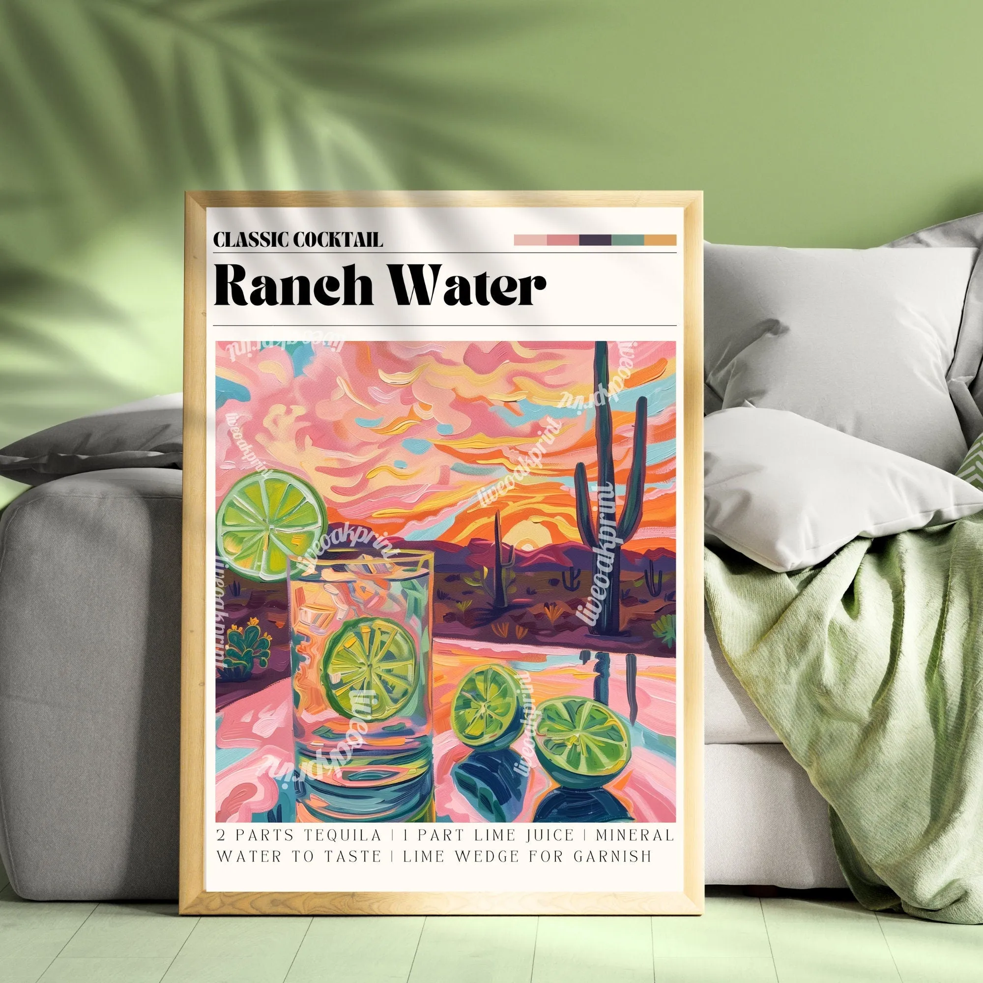 Ranch Water Print - Cocktail Wall Art - Cute Bar Cart Art - Classic Cocktail Prints - Texas Wall Art - Western Kitchen Print