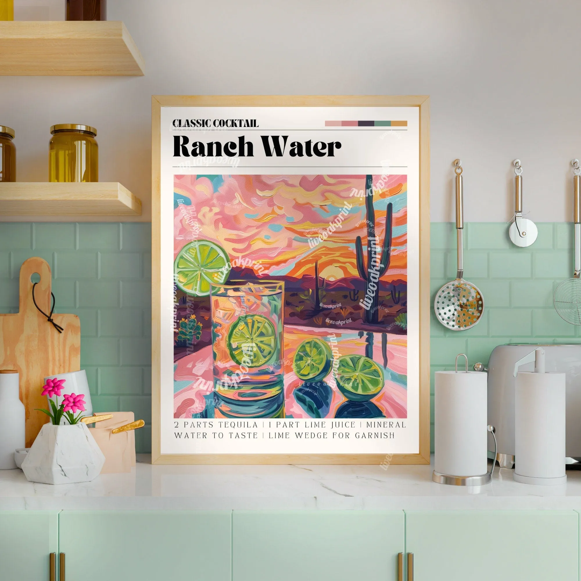 Ranch Water Print - Cocktail Wall Art - Cute Bar Cart Art - Classic Cocktail Prints - Texas Wall Art - Western Kitchen Print